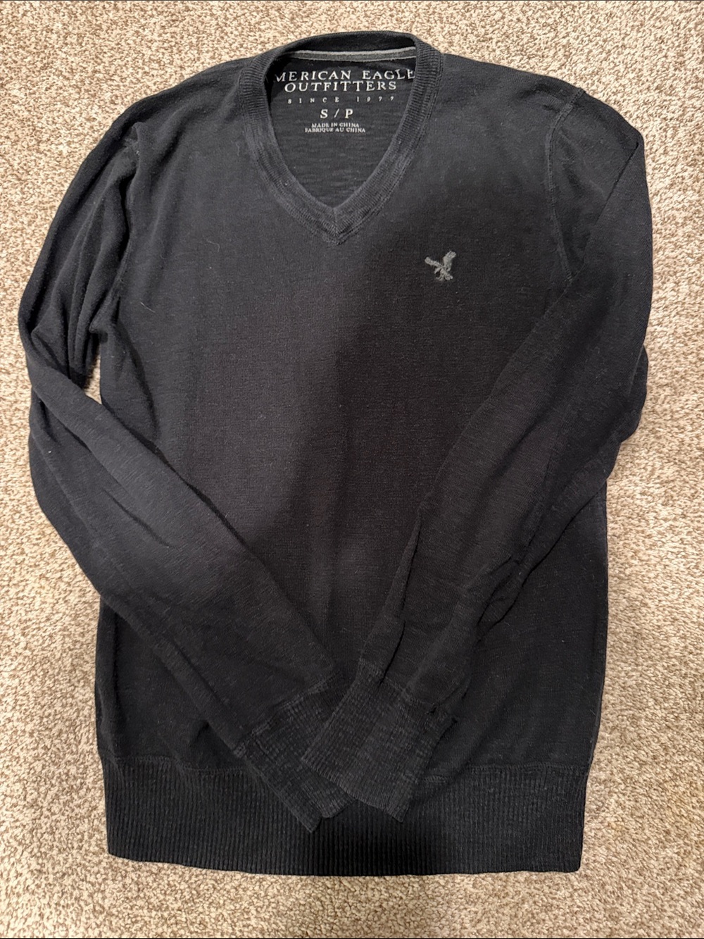 American Eagle Outfitters Black V-Neck Sweater with Subtle Logo